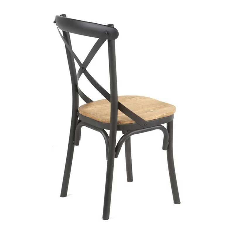 Vaya Dining Side Chair Set of 2, Rustic Cross Back, Black Iron Frame - Benzara