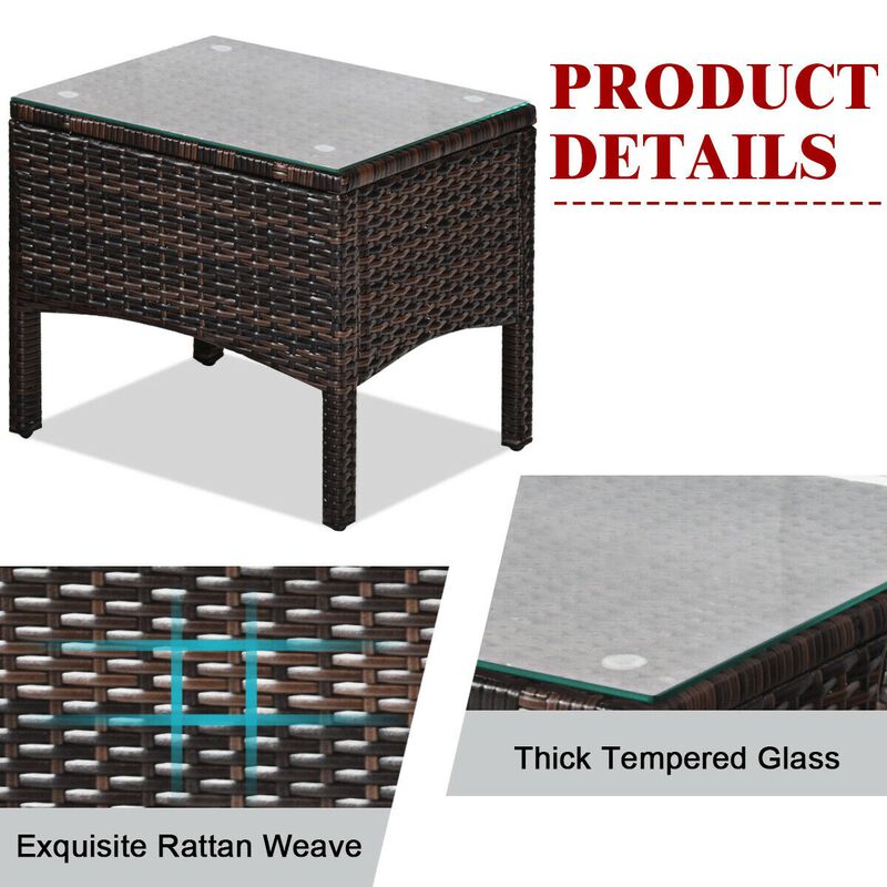3 Pieces Outdoor Patio Rattan Conversation Set with Seat Cushions