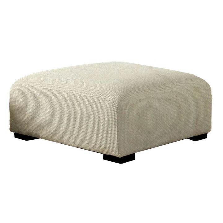 Wop 42 Inch Modern Square Ottoman Foam Seating with Bracket Legs, Beige-Benzara