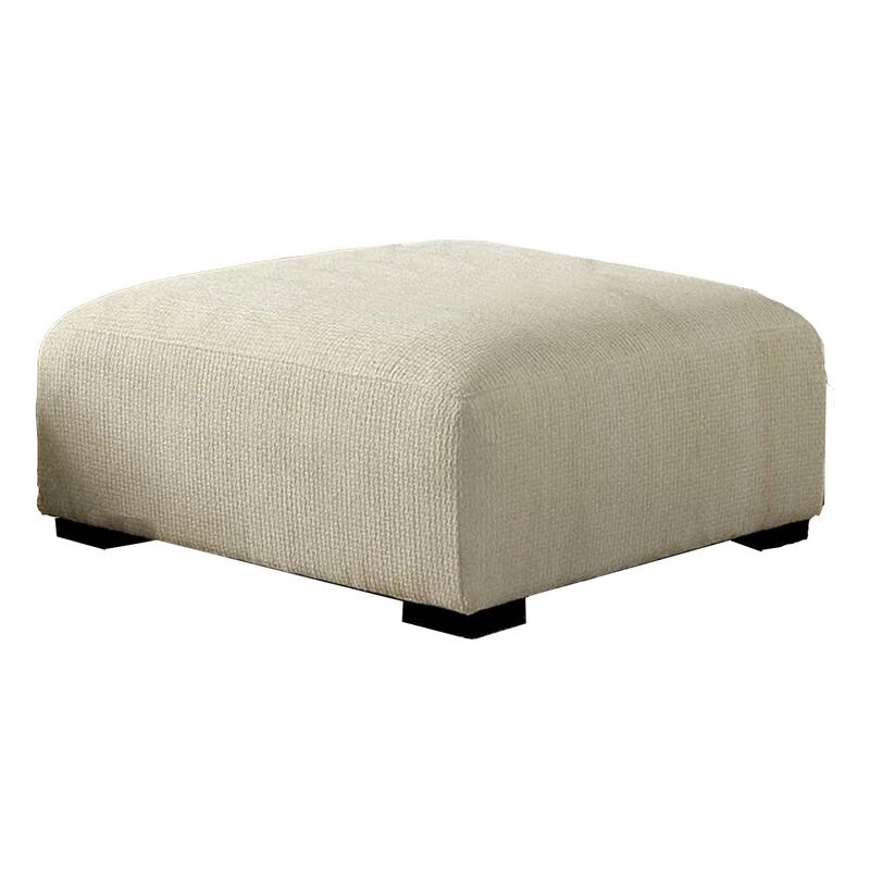 Wop 42 Inch Modern Square Ottoman Foam Seating with Bracket Legs, Beige-Benzara