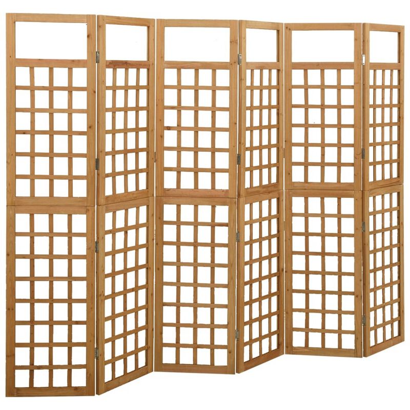 6 Panel Room Divider Trellis, Foldable Brown Solid Wood Frame, 96 Inch - Benzara