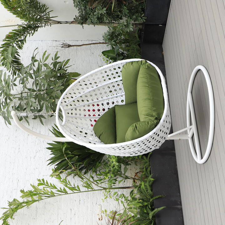 LeisureMod White Wicker Hanging Egg Swing Chair - Modern Outdoor Patio Chair for Porch, Balcony & Garden | Comfortable, Stylish, Durable