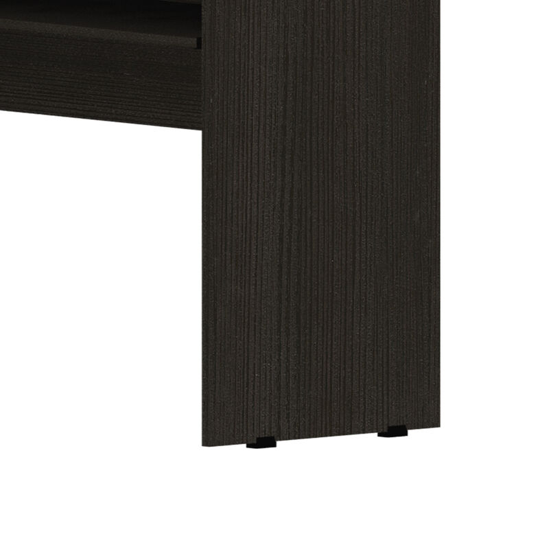 DEPOT E-SHOP Idra L-Shaped Desk, Keyboard Tray, Two Drawers, One Open Shelf, Black