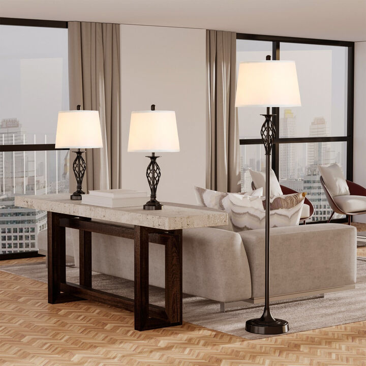 Black/White Illumination: 3-Piece Lamp Set with Floor and Table Lamps