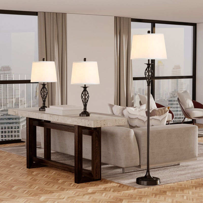 Black/White Illumination: 3-Piece Lamp Set with Floor and Table Lamps