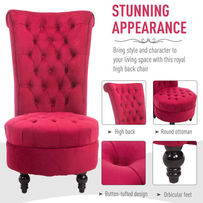 Crimson Throne: Retro High-Back Accent Chair with Button-Tufted Royal Design