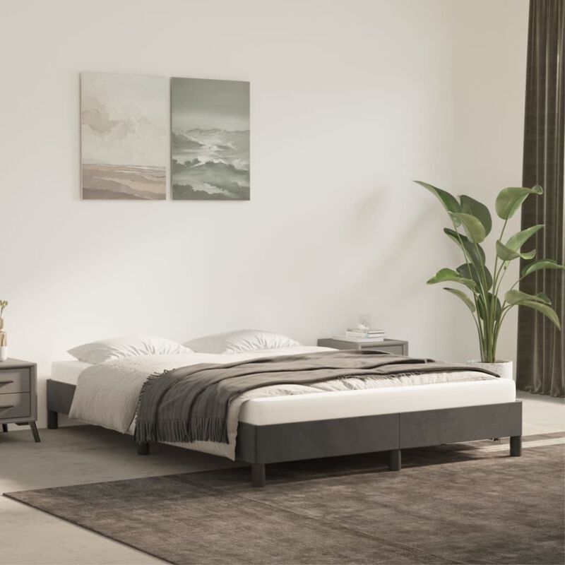 vidaXL Queen Size Dark Gray Velvet Upholstered Bed Frame | Sturdily Built with Engineered Wood | Modern Design and Easy to Assemble Sleep Furniture