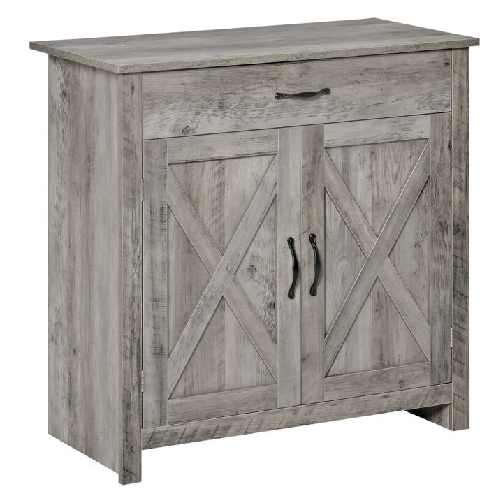 Gray Wash Farmhouse Buffet: 32" Sideboard with Barn Door Style