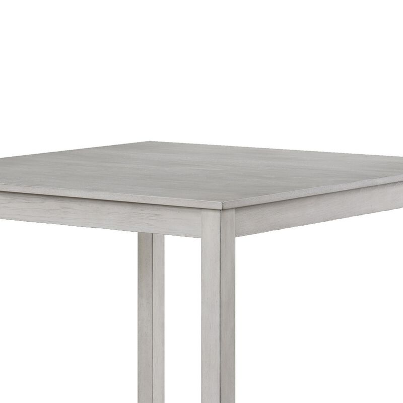 Cher 5 Piece Set Counter Height Dining Table, 4 Chairs, Gray Fabric, Wood - Benzara