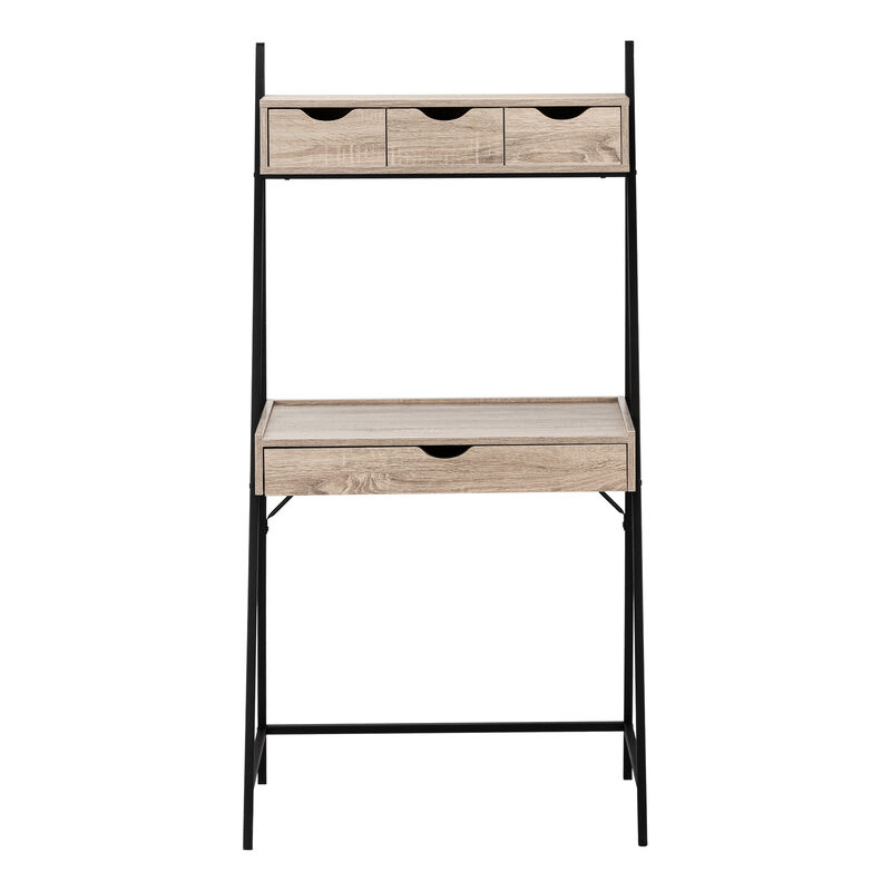 Monarch Specialties I 7332 Computer Desk, Home Office, Laptop, Leaning, Storage Drawers, 32"L, Work, Metal, Laminate, Brown, Black, Contemporary, Modern