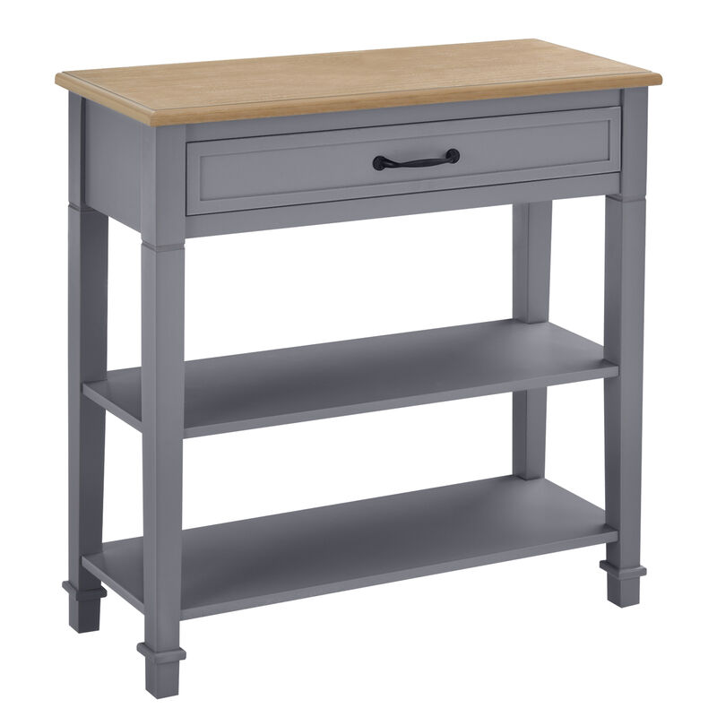 Freestanding Wooden End Table with 2 Open Shelving Spaces and Pull-Put Drawer