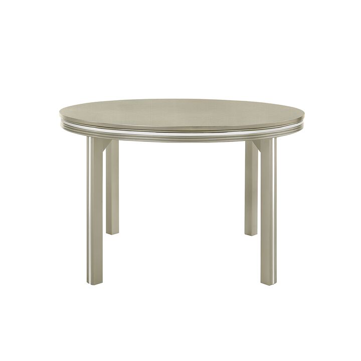 Lumii Dining Table, High Gloss Gray Solid Rubberwood, Round 47 Inch - Benzara
