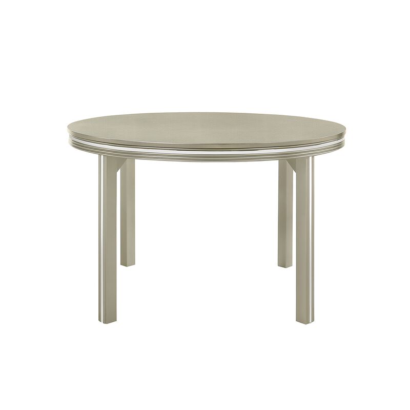 Lumii Dining Table, High Gloss Gray Solid Rubberwood, Round 47 Inch - Benzara