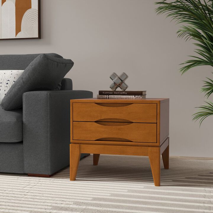 Simpli Home Harper Solid Hardwood End Table In Teak Brown