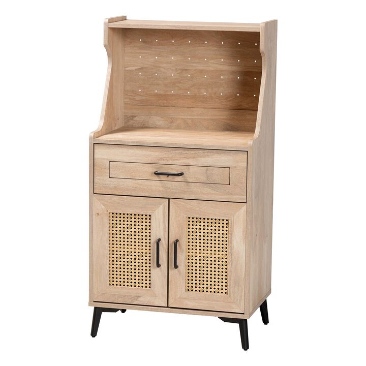 Baxton Studio Pavone Mid Century Modern Oak Brown Wood Kitchen Cabinet