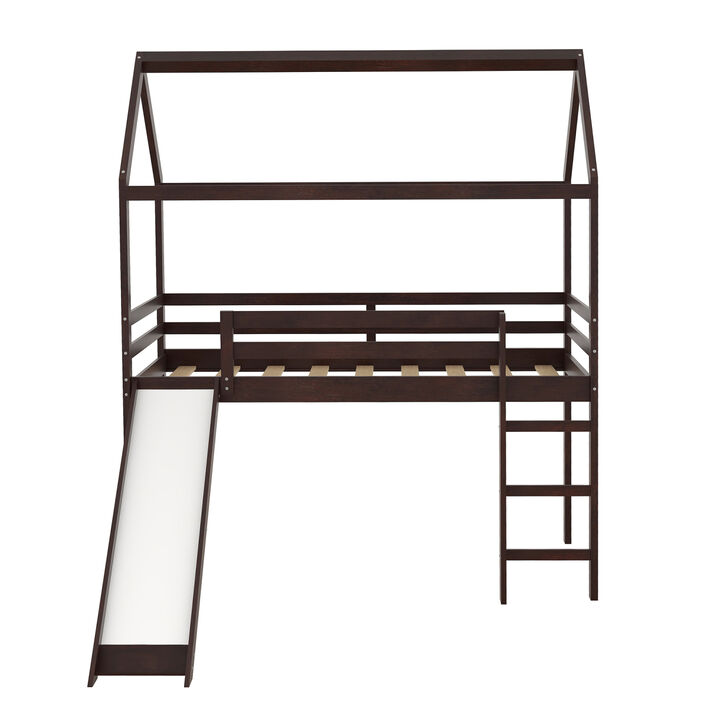 Twin Loft Bed with Slide, House Bed with Slide