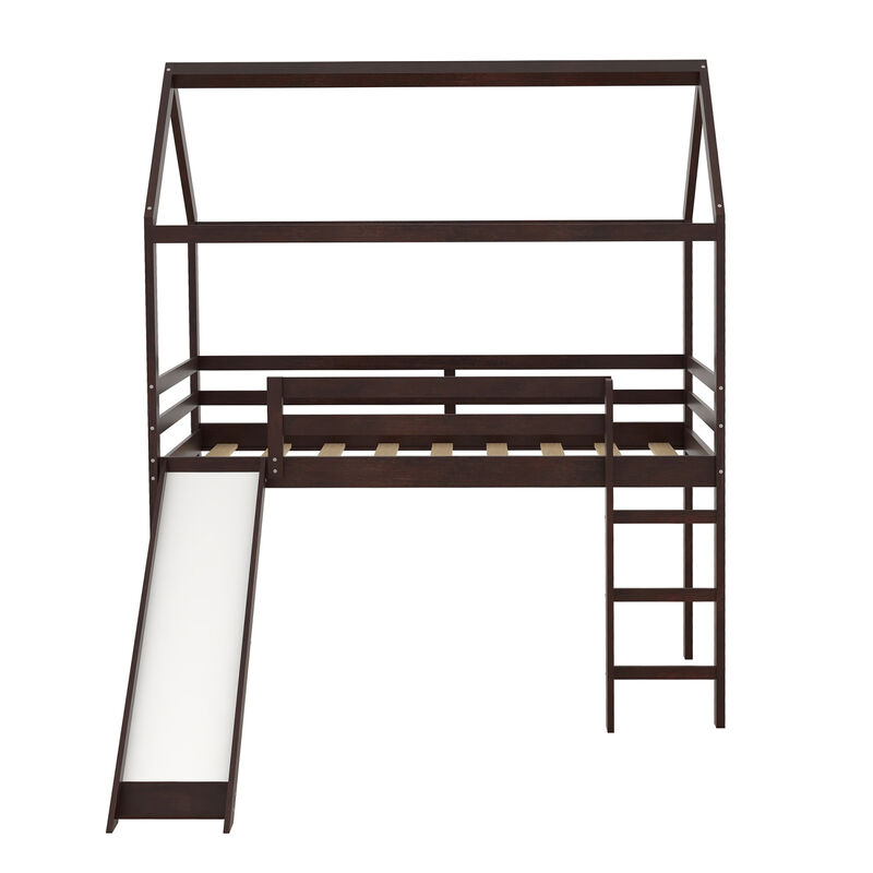 Twin Loft Bed with Slide, House Bed with Slide