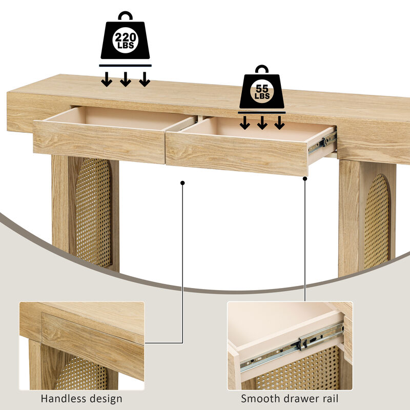 Merax Narrow Console Table with Rattan Accent