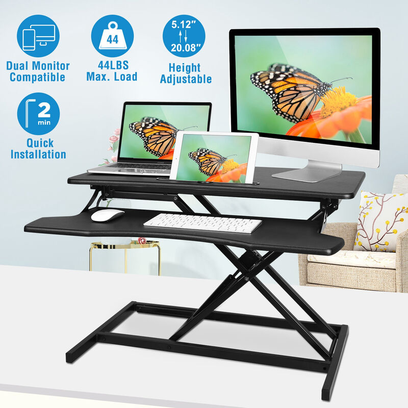 Sit to Stand Height Adjustable Desk Converter, Tabletop Workstation for Laptops & Dual Monitors
