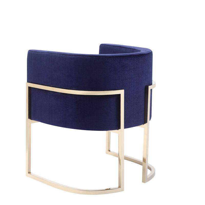 Naaz 24 Inch Kids Chair, Round, Blue Cushioned Velvet, Cantilever Gold Base - Benzara