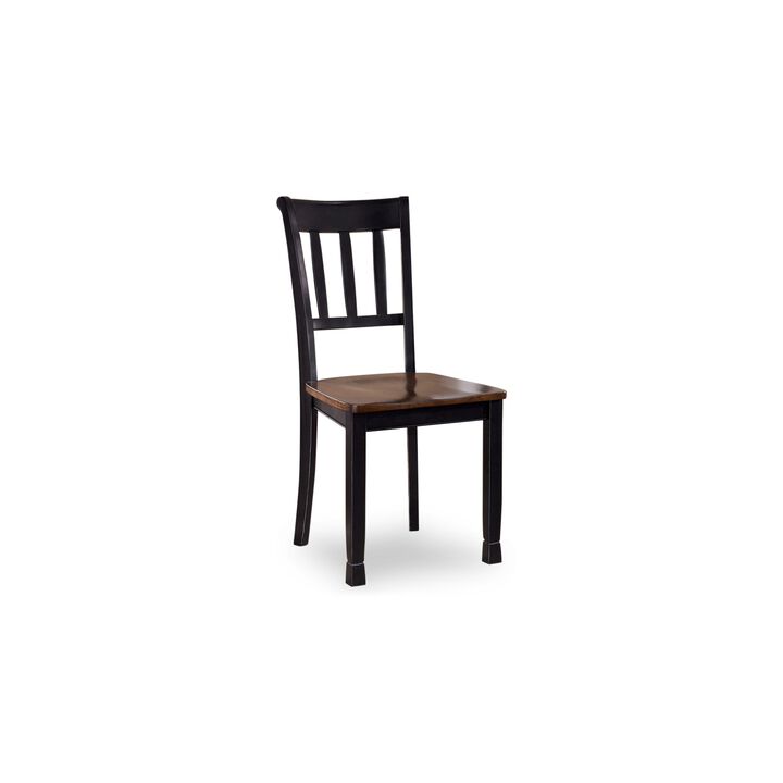 Vilo Dining Side Chair Set of 2, Brown Wood Seat, Black Straight Legs - Benzara