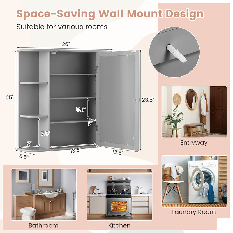 Costway Multipurpose Mount Wall Surface Bathroom Storage Cabinet Mirror White