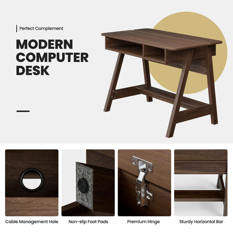 Costway Computer Desk Home Office Writing Workstation w/ Flip Top Compartment