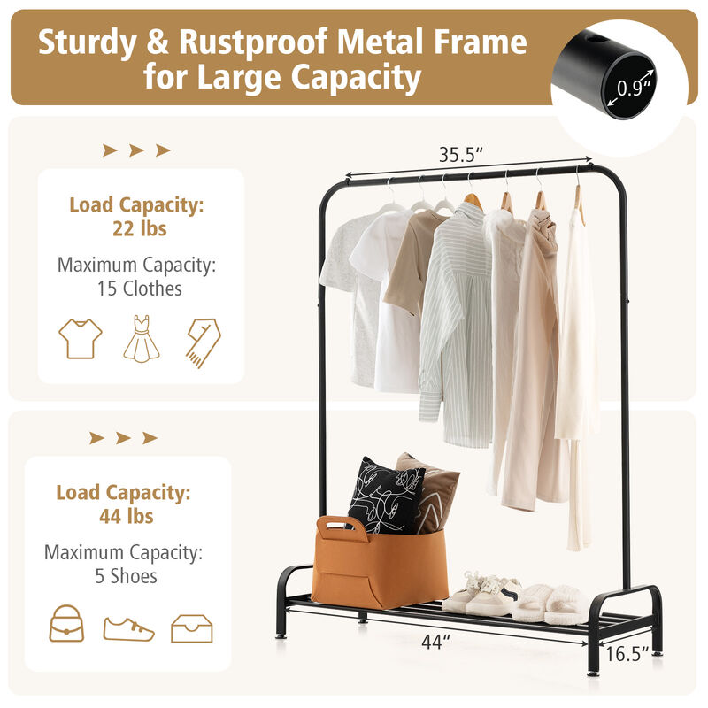 SUGIFT Heavy Duty Clothes Stand Rack with Top Rod and Lower Storage Shelf