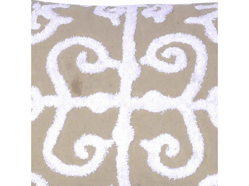 20 X 16 Inch Cotton Pillow with Vermicular Pattern, Brown and White- Benzara