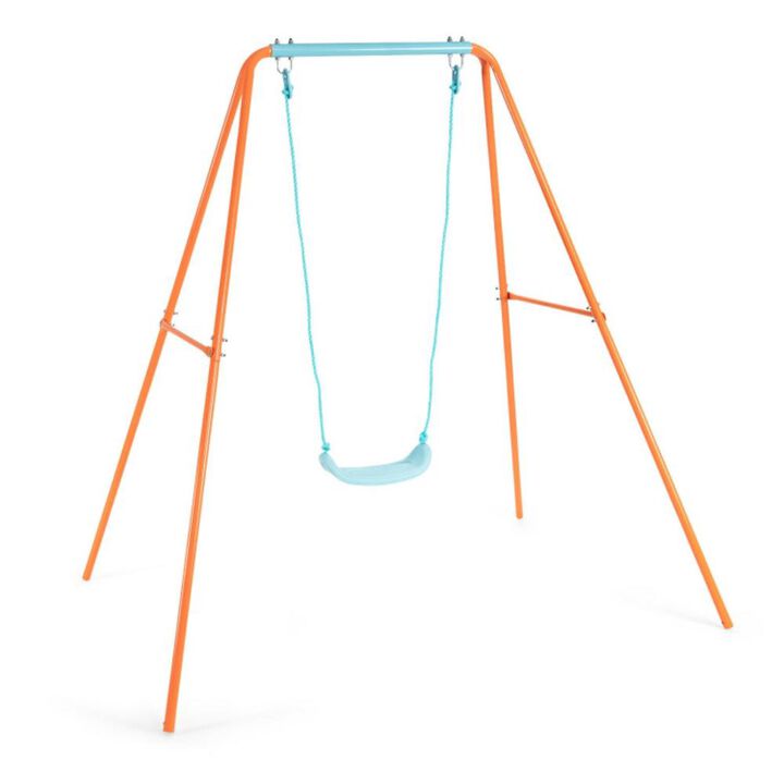 Hivvago Outdoor Kids Swing Set with Heavy-Duty Metal A-Frame and Ground Stakes
