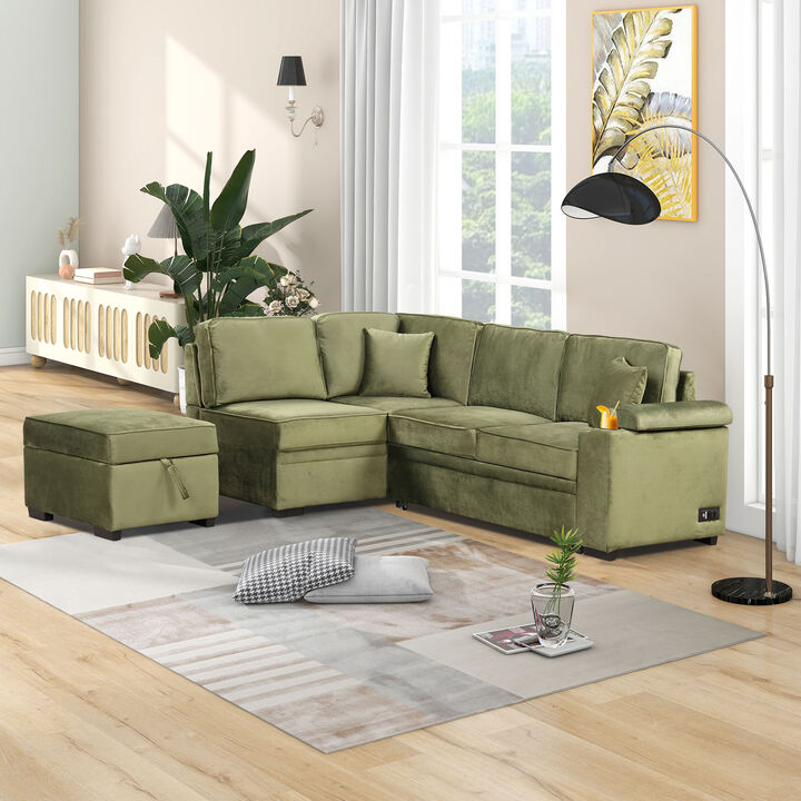 Merax 2 in 1 Pull Out Sofa Bed L Shape Couch