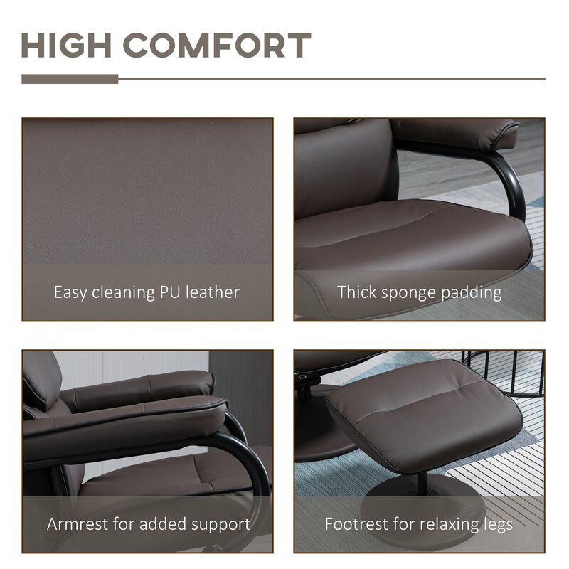 Brown Relaxation Set: Recliner Chair with Ottoman in PU Leather