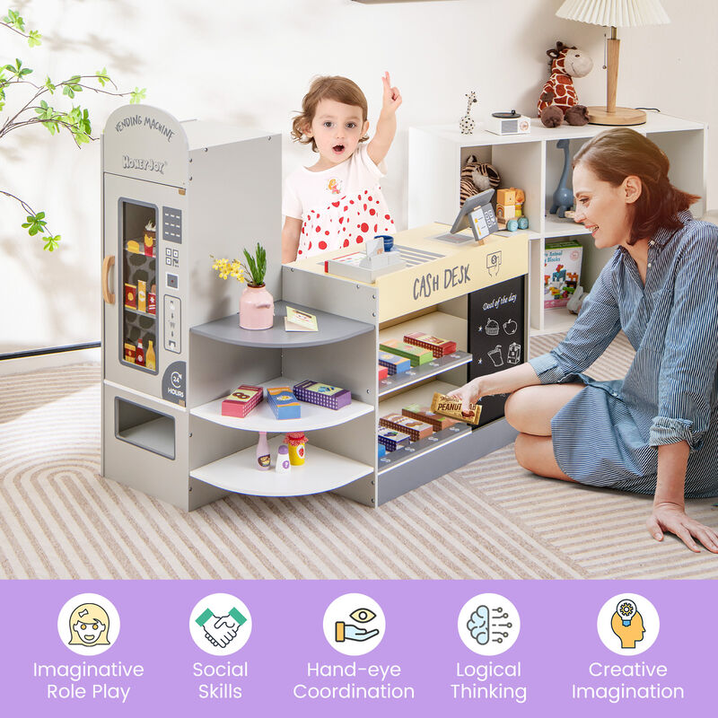 Kids Grocery Store Playset with Cash Register POS Machine-Grey