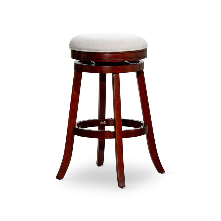 30" Barstool, Cherry Finish, Beige Fabric Seat