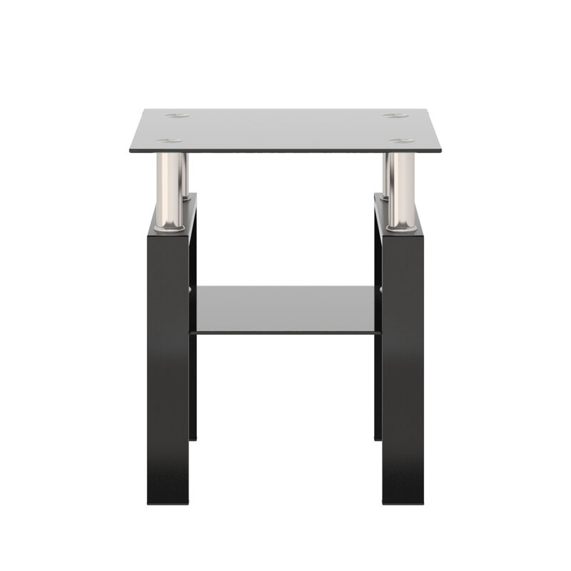 1-Piece Modern Tempered Glass Tea Table Coffee Table End Table, Square Table For Living Room, Black