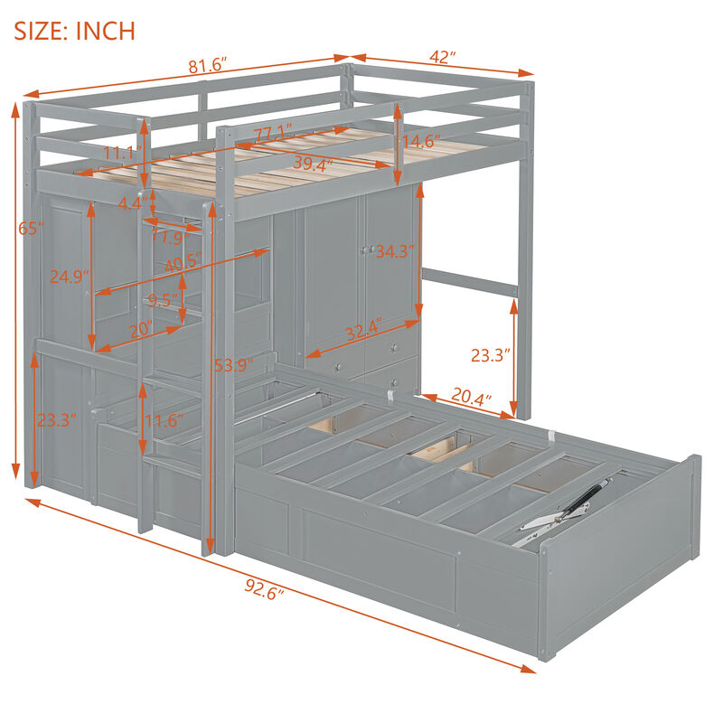 Merax Twin Bunk Bed with Wardrobe and Hydraulic Bed