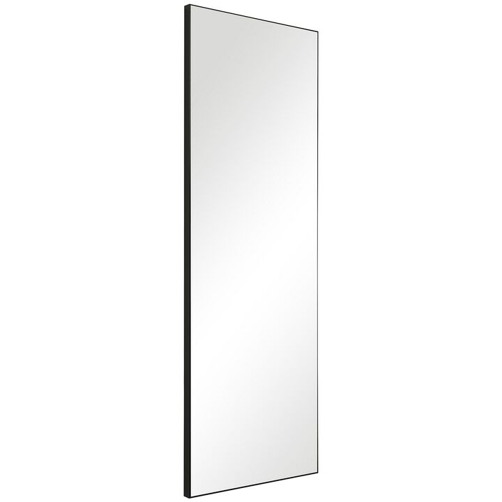 Rectangular Shape Thin Polystyrene Frame Long Mirror, Black-Benzara