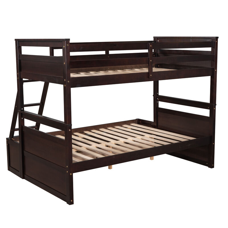 Stylish Wood Twin over Full Bunk Bed with Under-Bed Storage, Espresso