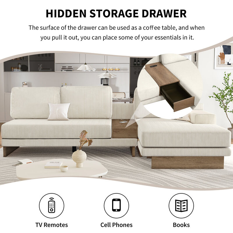 Merax L-shaped Sofa Sectional Sofa with Two USB Ports