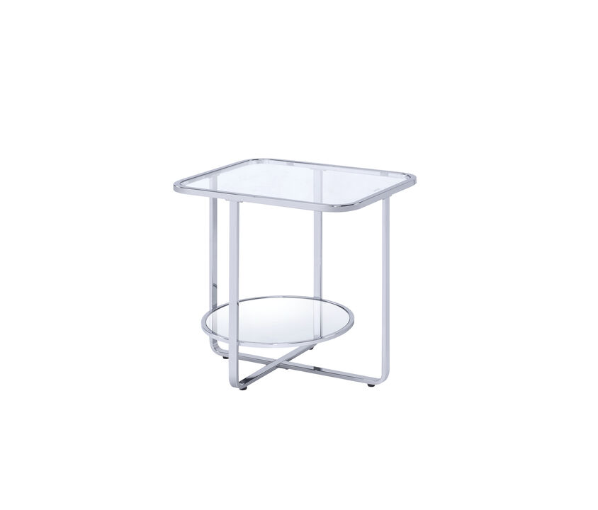 ACME Hollo End Table, Chrome & Glass