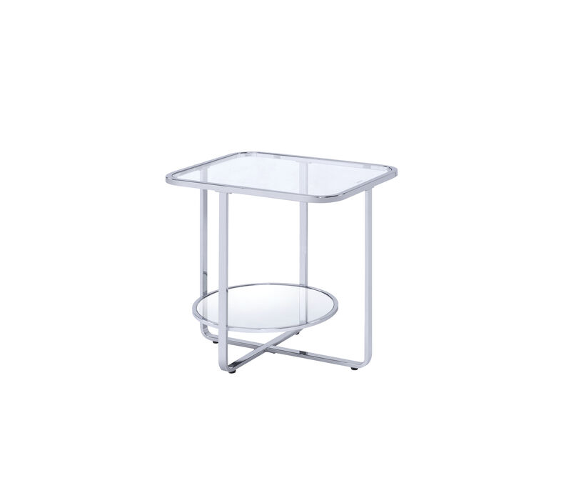 ACME Hollo End Table, Chrome & Glass