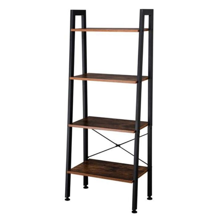 4-Tier Industrial Ladder Shelf Vintage Bookshelf and Storage Rack for Office, Bathroom, and Living Room Organization