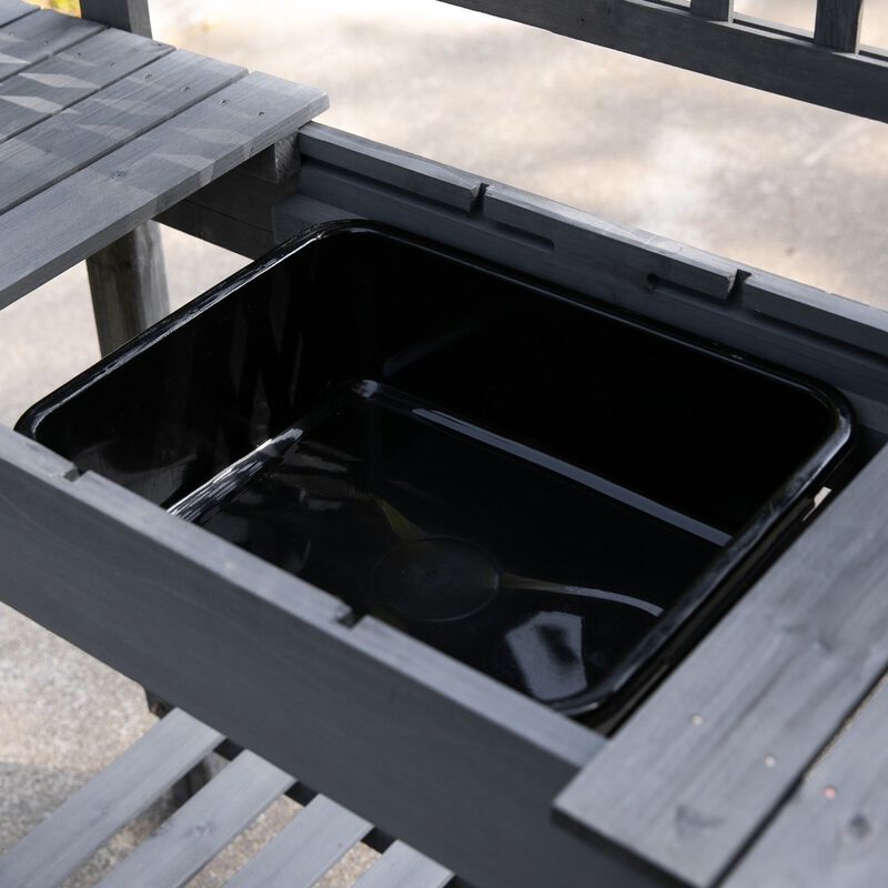 QuikFurn Outdoor Grey Wood Potting Bench Expandable Top with Food Grade Plastic Sink
