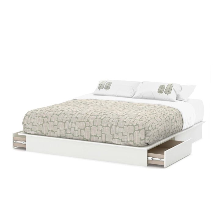 Hivvago King size Modern Platform Bed with Storage Drawers in White Finish