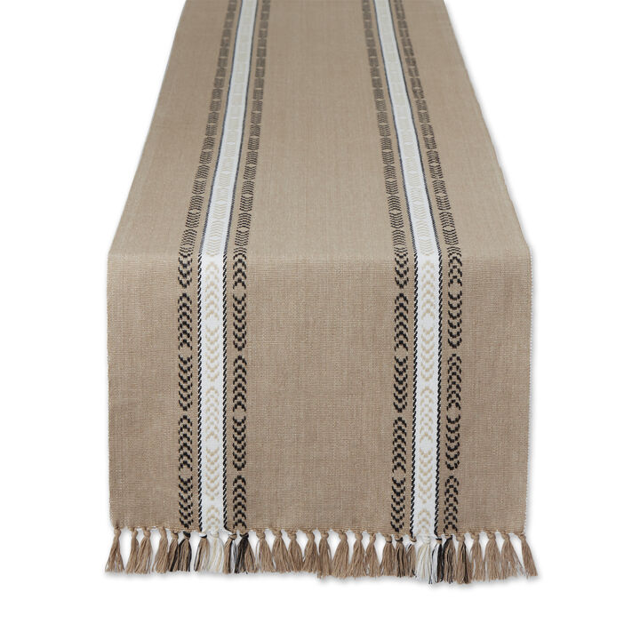 108" Brown Striped Fringe Ribbed Table Runner