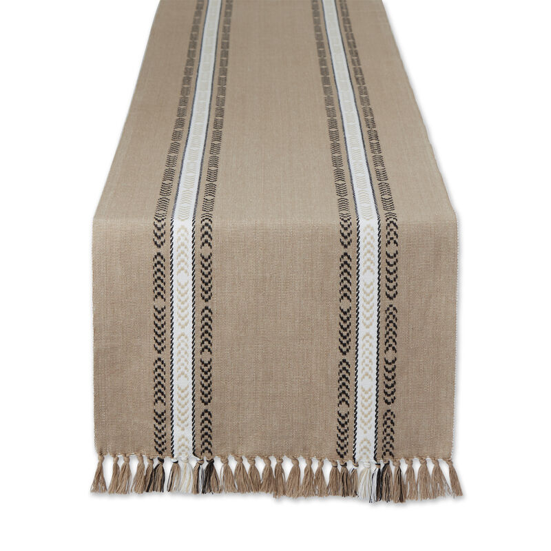 108" Brown Striped Fringe Ribbed Table Runner