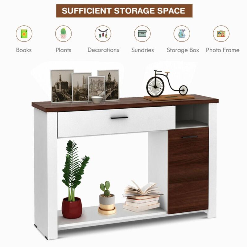 Hivvago 48 Inch Console Table with Drawer and Cabinet