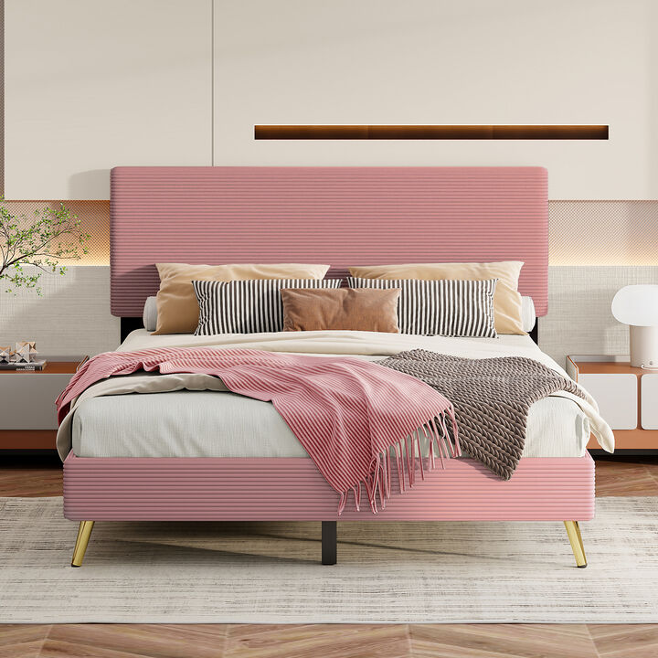 Merax Corduroy Upholstered Platform Bed with Headboard