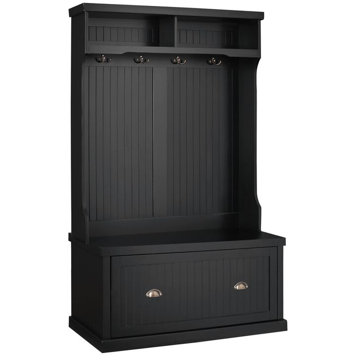 Black Hallway Storage: Modern Hall Tree with Shoe Bench & Coat Hooks