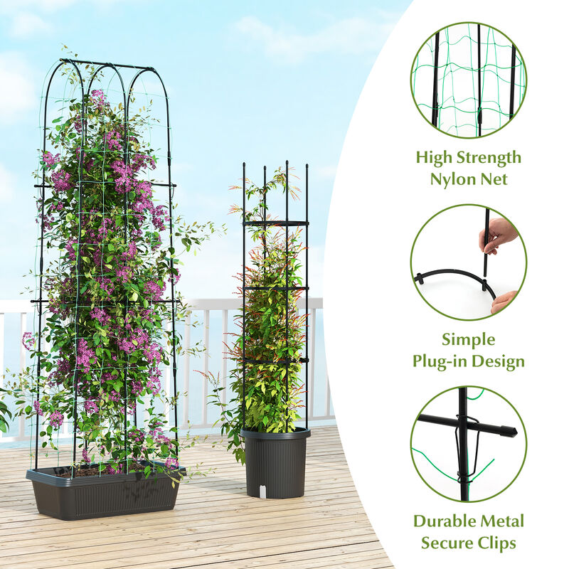 2 Pack Garden Planters with Trellis Cucumber Trellis Tomato Cage-Black